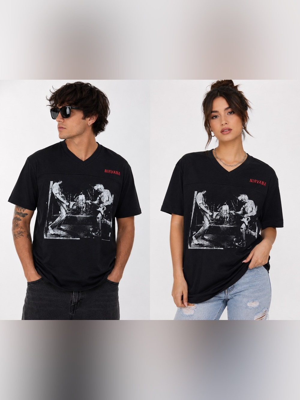 Nirvana Graphic Tee Shirt Mens Large L Black Embroidered Red Logo Live Band Rock